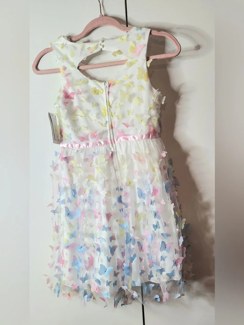 Girls White and Pastel Butterfly Party Dress